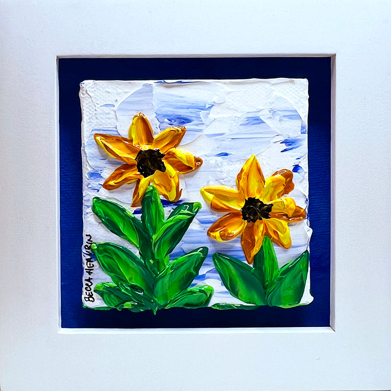Small Sunflower Painting #2 - 3X3 Framed