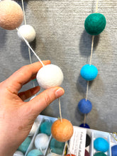 Load image into Gallery viewer, Felted Wool Ball Garland - Turquoise & White - 7 Foot
