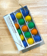 Load image into Gallery viewer, Felted Wool Ball Garland - Blue, Green, Yellow and Orange - 7 Foot