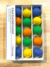 Load image into Gallery viewer, Felted Wool Ball Garland - Blue, Green, Yellow and Orange - 7 Foot