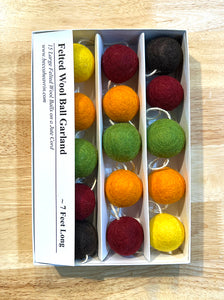 Felted Wool Ball Garland - Fall Colors - 7 Foot