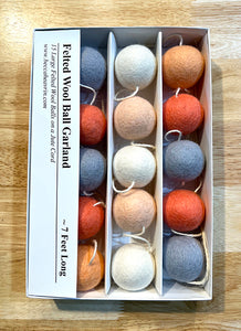 Felted Wool Ball Garland - Peach, Gray & White - 7 Foot