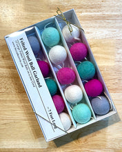 Load image into Gallery viewer, Felted Wool Ball Garland - Pink, Turquoise, Gray and White - 7 Foot