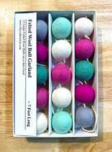 Load image into Gallery viewer, Felted Wool Ball Garland - Pink, Turquoise, Gray and White - 7 Foot