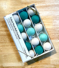Load image into Gallery viewer, Felted Wool Ball Garland - Turquoise & White - 7 Foot
