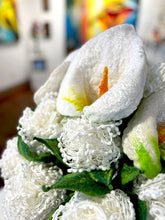 Load image into Gallery viewer, Calla Lilies and Hydrangeas - Felted and Handmade Flowers in a Vase