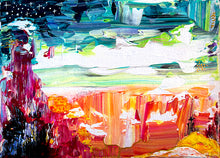 Load image into Gallery viewer, Rising From the Earth We Touch the Stars Resting in Sleep as Our Masks Are Removed in Dreams, the Earth Opens to Reveal Roots of Belonging and the Sky Twinkles with Mischief Overhead (5X7 in a Silver Frame)