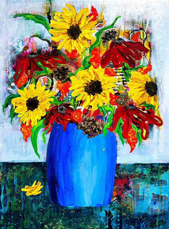 Sunflowers in a Blue Vase (18