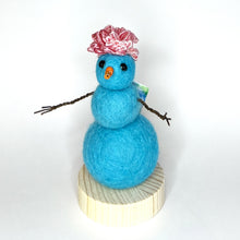 Load image into Gallery viewer, Felted Snowperson - Turquoise with a Pink Hat