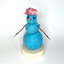 Load image into Gallery viewer, Felted Snowperson - Turquoise with a Pink Hat