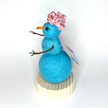 Load image into Gallery viewer, Felted Snowperson - Turquoise with a Pink Hat