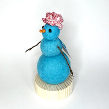 Load image into Gallery viewer, Felted Snowperson - Turquoise with a Pink Hat