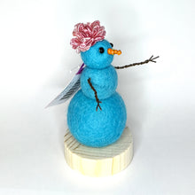 Load image into Gallery viewer, Felted Snowperson - Turquoise with a Pink Hat
