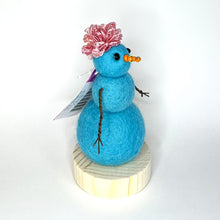 Load image into Gallery viewer, Felted Snowperson - Turquoise with a Pink Hat