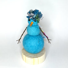Load image into Gallery viewer, Felted Snowperson - Turquoise with a Blue Hat