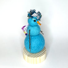 Load image into Gallery viewer, Felted Snowperson - Turquoise with a Blue Hat