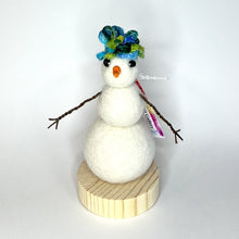 Load image into Gallery viewer, Felted Snowperson - White with a Turquoise Hat #1