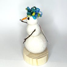 Load image into Gallery viewer, Felted Snowperson - White with a Turquoise Hat #3