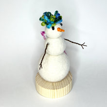 Load image into Gallery viewer, Felted Snowperson - White with a Turquoise Hat #1