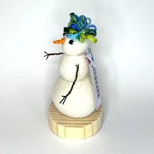 Load image into Gallery viewer, Felted Snowperson - White with a Turquoise Hat #1