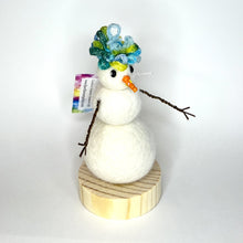 Load image into Gallery viewer, Felted Snowperson - White with a Turquoise Hat #2