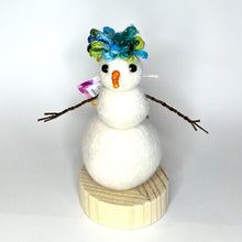 Load image into Gallery viewer, Felted Snowperson - White with a Turquoise Hat #3