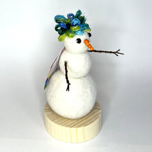 Load image into Gallery viewer, Felted Snowperson - White with a Turquoise Hat #3