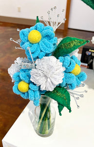 Blue Daisies - Handmade Flowers in a Vase