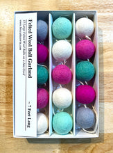 Load image into Gallery viewer, Felted Wool Ball Garland - Pink, Turquoise, Gray and White - 7 Foot
