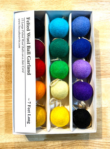 Felted Wool Ball Garland - Rainbow - 7 Foot