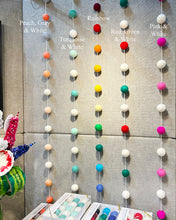Load image into Gallery viewer, Felted Wool Ball Garland - Turquoise &amp; White - 7 Foot
