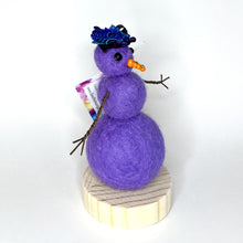 Load image into Gallery viewer, Felted Snowperson - Purple with a Blue Hat
