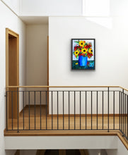 Load image into Gallery viewer, Sunflowers in a Blue Vase (18&quot; X 24&quot;) in a Black Frame
