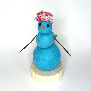 Felted Snowperson - Turquoise with a Pink Hat