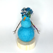 Load image into Gallery viewer, Felted Snowperson - Turquoise with a Blue Hat
