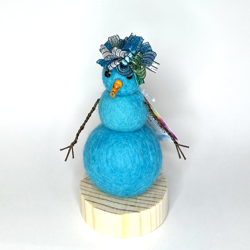 Felted Snowperson - Turquoise with a Blue Hat