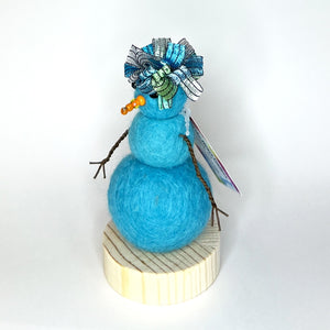 Felted Snowperson - Turquoise with a Blue Hat