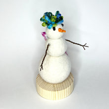 Load image into Gallery viewer, Felted Snowperson - White with a Turquoise Hat #1
