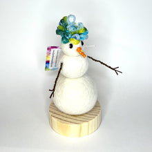 Load image into Gallery viewer, Felted Snowperson - White with a Turquoise Hat #2
