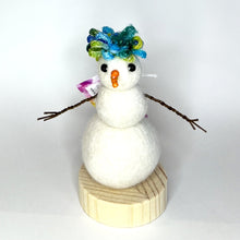 Load image into Gallery viewer, Felted Snowperson - White with a Turquoise Hat #3
