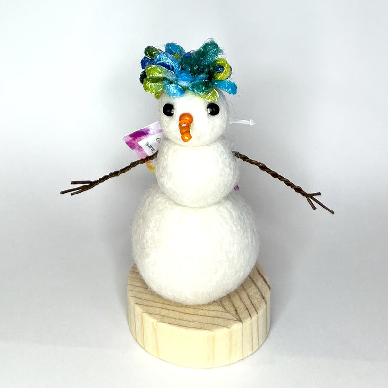 Felted Snowperson - White with a Turquoise Hat #3